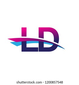 initial letter LD logotype company name colored blue and magenta swoosh design. vector logo for business and company