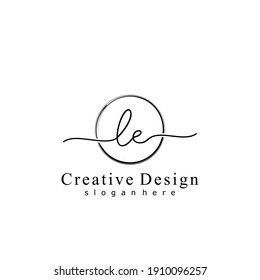 Initial letter LE calligraphy handwritten logo. Handwritten alphabet in the logo template. Letters and Alphabet for your logo design.