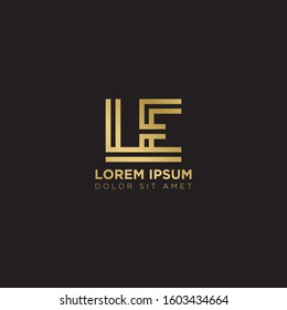 Initial Letter LE linked uppercase overlap modern gold logo vector design template. Suitable for business, consulting group company.