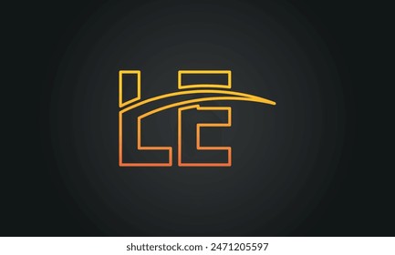 Initial Letter LE Logo Design With Swoosh. Creative And Modern LE Logo Design on Black Background.