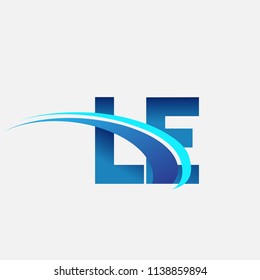 initial letter LE logotype company name colored blue and swoosh design. vector logo for business and company identity.
