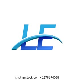 initial letter LE logotype company name colored blue and swoosh design. vector logo for business and company identity.