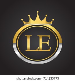 initial letter LE logotype company name with oval shape and crown, gold and silver color. vector logo for business and company identity.