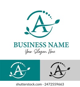 Initial Letter A with Leaf and Circle Leaves for Beauty, Skincare, Home Spa, Skincare, Aesthetic, Nature, Green Agronomy and Environment Modern Business Logo Idea