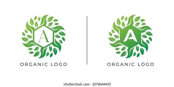 letra inicial A Icono de logotipo de flor hoja Plantilla de diseño de vectores