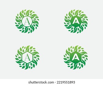 letra inicial A Logotipo de flor hoja Símbolo de concepto símbolo símbolo de diseño Elemento de diseño. Hexagón, Productos Naturales, Cosméticos, Ecología, Salud, Spa, Logotipo Floral. Plantilla de ilustración de vector