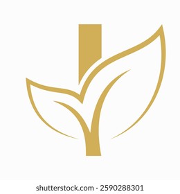 Initial Letter I Leaf Logo Concept For Eco Friendly and Organic Symbol Vector Template