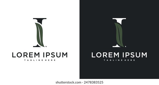 Initial letter I with leaf logo design. Premium Vector