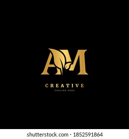 Initial letter AM with leaf logo vector concept element, letter AM logo with organic leaf