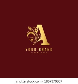 Initial letter A with leaf logo vector concept element. Luxury natural logotype vector.