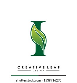 Initial Letter I With Leaf Luxury Logo. Green leaf logo Template vector Design. 
