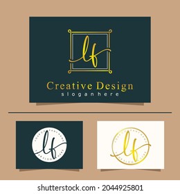 Initial letter LF calligraphy handwritten logo. Feminine logo collections and business card template. handwriting logo of initial signature, wedding, fashion, floral and botanical.