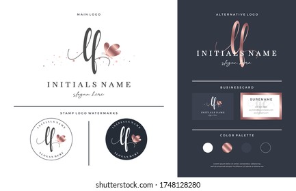 initial letter LF L F handwriting logo design with butterfly. Feminine branding for beauty salon, massage, cosmetics or spa.