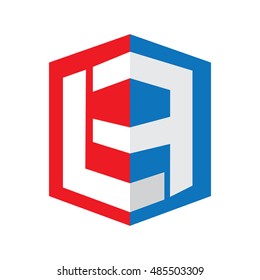 Initial Letter LF LA Design Box Logo Red Blue