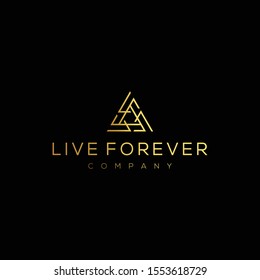 Initial letter lf logo with triangle line gold design vector template