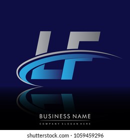 initial letter LF logotype company name colored blue and grey swoosh design. vector logo for business and company identity.