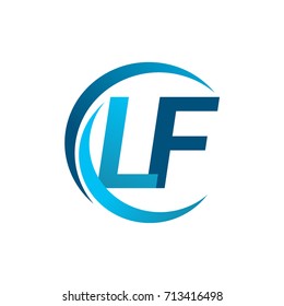 initial letter LF logotype company name blue circle and swoosh design. vector logo for business and company identity.