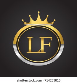 initial letter LF logotype company name with oval shape and crown, gold and silver color. vector logo for business and company identity.