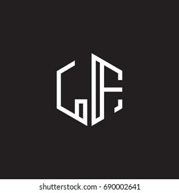 Initial letter LF, minimalist line art monogram hexagon shape logo, white color on black background