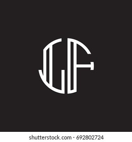 Letra inicial LF, logotipo minimalista de la forma del círculo del monograma del arte de línea, color blanco en fondo negro