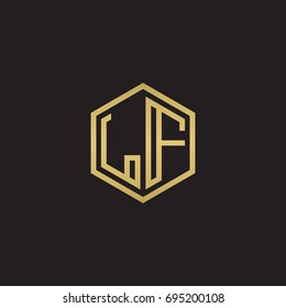 Letra inicial LF, logotipo minimalista del hexágono del arte de la línea, color oro sobre fondo negro