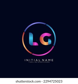 Letra inicial Logotipo redondeado de la curva LG, gradiente brillante brillante brillante brillante 
