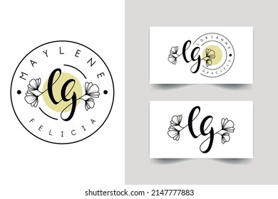 Letra inicial LG, diseño del logotipo de escritura a mano de flores, logotipo vectorial para mujeres belleza, salón, masaje, cosmética o marca de spa.