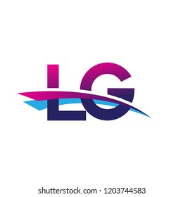 initial letter LG logotype company name colored blue and magenta swoosh design. vector logo for business and company