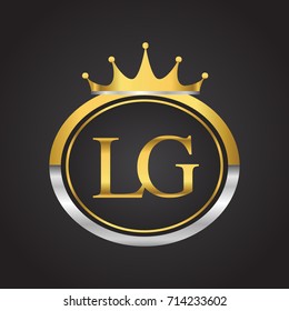 initial letter LG logotype company name with oval shape and crown, gold and silver color. vector logo for business and company identity.
