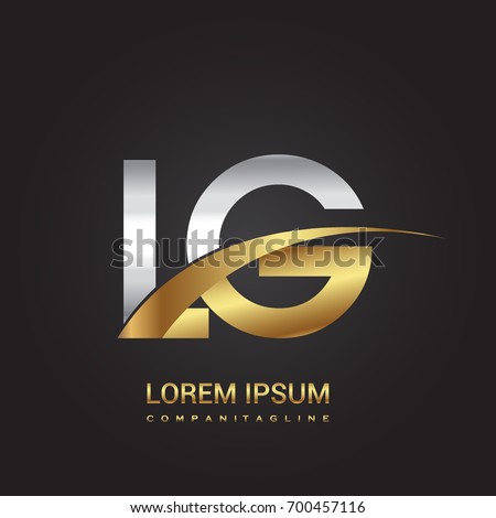 initial letter LG logotype company name colored gold and silver swoosh design. isolated on black background.