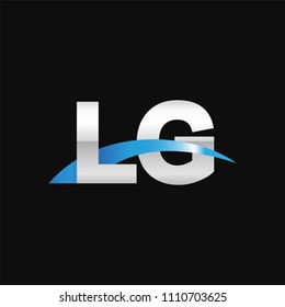 Initial letter LG, overlapping movement swoosh logo, metal silver blue color on black background