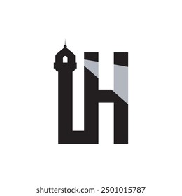 Anfangsbuchstabe LH Light House Design Logo Vektor Grafik Branding Letter Element. Buchstabe LH Logo heller Text Laterne Lichtstrahl