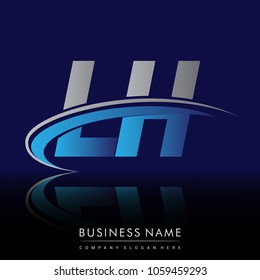 initial letter LH logotype company name colored blue and grey swoosh design. vector logo for business and company identity.