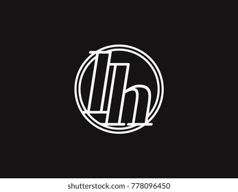 Initial letter lh lowercase outline inside the circle logo template white on black background