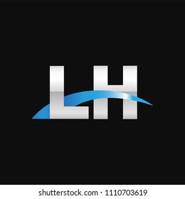 Initial letter LH, overlapping movement swoosh logo, metal silver blue color on black background