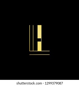 Initial letter LI IL minimal monogram art logo, gold color on black background.