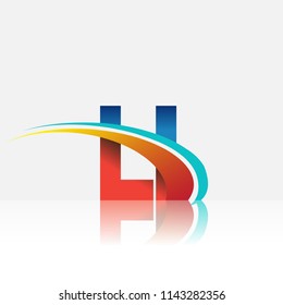 initial letter LI logotype company name colored red and blue and swoosh design. vector logo for business and company identity.