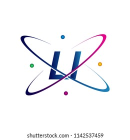 initial letter LI logotype science icon colored blue, red, green and yellow swoosh design. vector logo for business and company identity.
