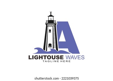 initial Letter A  lightouse waves logo