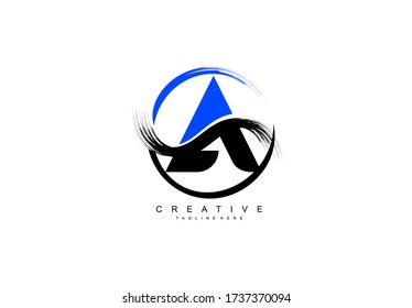 Initial Letter A Linked Brush Stroke Circle Shape Logotype
