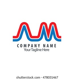 Initial Letter AM Linked Capital Font Logo Red Blue