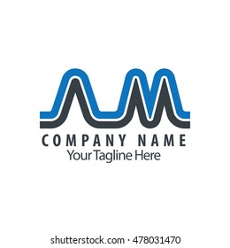 Initial Letter AM Linked Capital Font Logo Blue Black