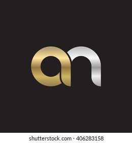 initial letter an linked circle lowercase logo gold silver black background
