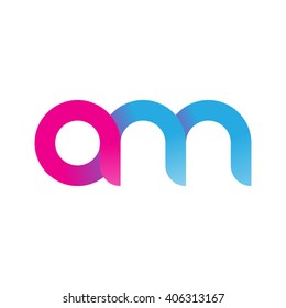 initial letter am linked circle lowercase logo pink blue