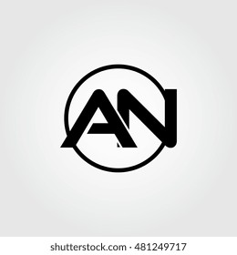 Initial letter an linked circle uppercase monogram logo black.