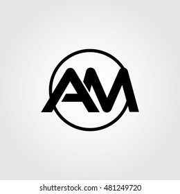 Initial letter am linked circle uppercase monogram logo black.