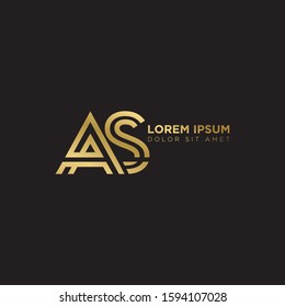 Initial Letter AS linked inside square uppercase overlap modern gold logo vector design template. Suitable for business, consulting group company.