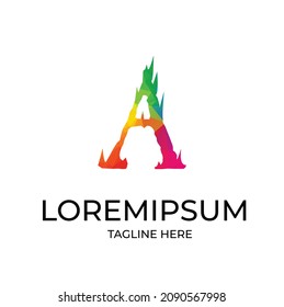 initial letter A linked lowercase logo pink blue purple