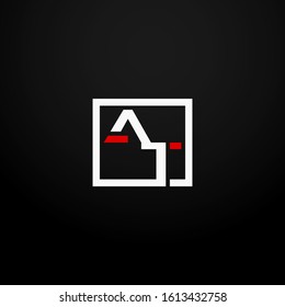 Initial letter AT linked square logo white and red color. Corporate identity design template element. Industry, finance, bank logotype. Square group, technology interaction, network integrate concept.