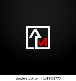Initial letter AM linked square logo white and red color. Corporate identity design template element. Industry, finance, bank logotype. Square group, technology interaction, network integrate concept.